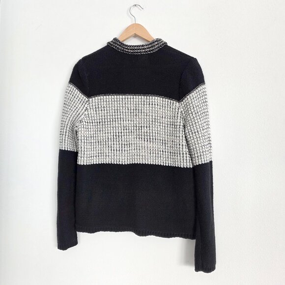 Chico's Black and White Geometric Knit Cardigan Fringe Sweater Jacket - Picture 10 of 12